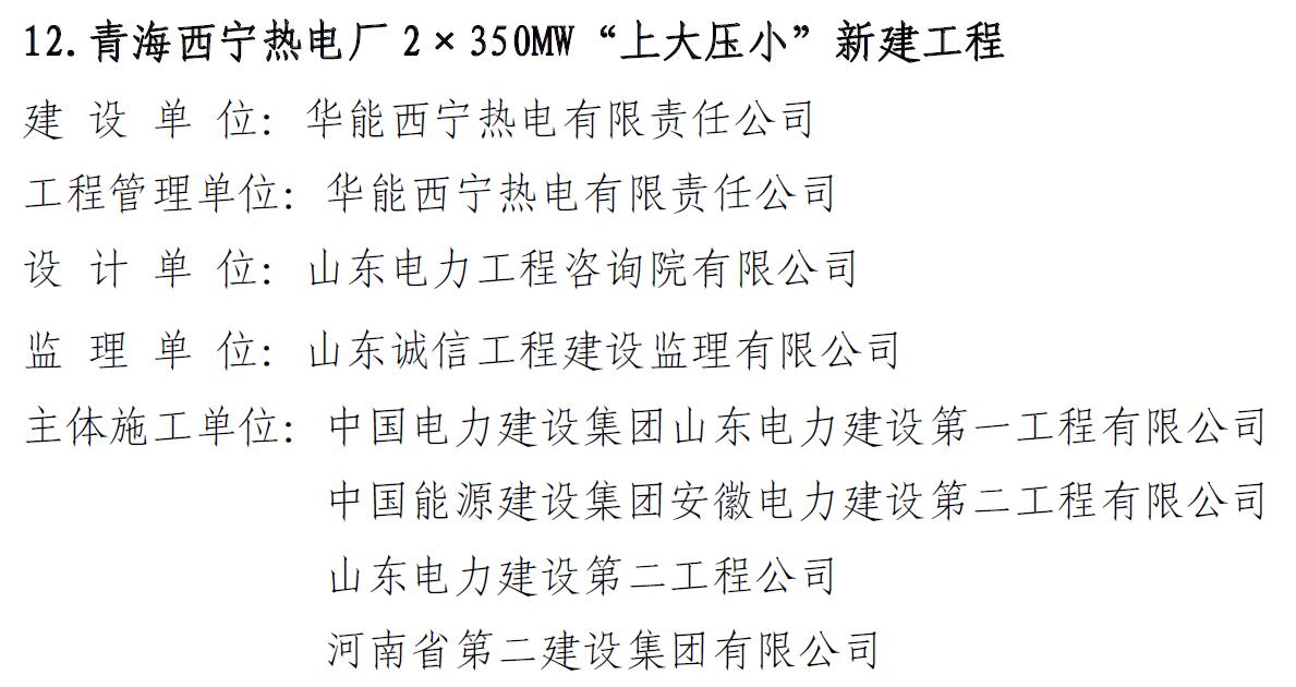 青海西宁热电厂2×350MW“上大压小”新建工程获奖文件